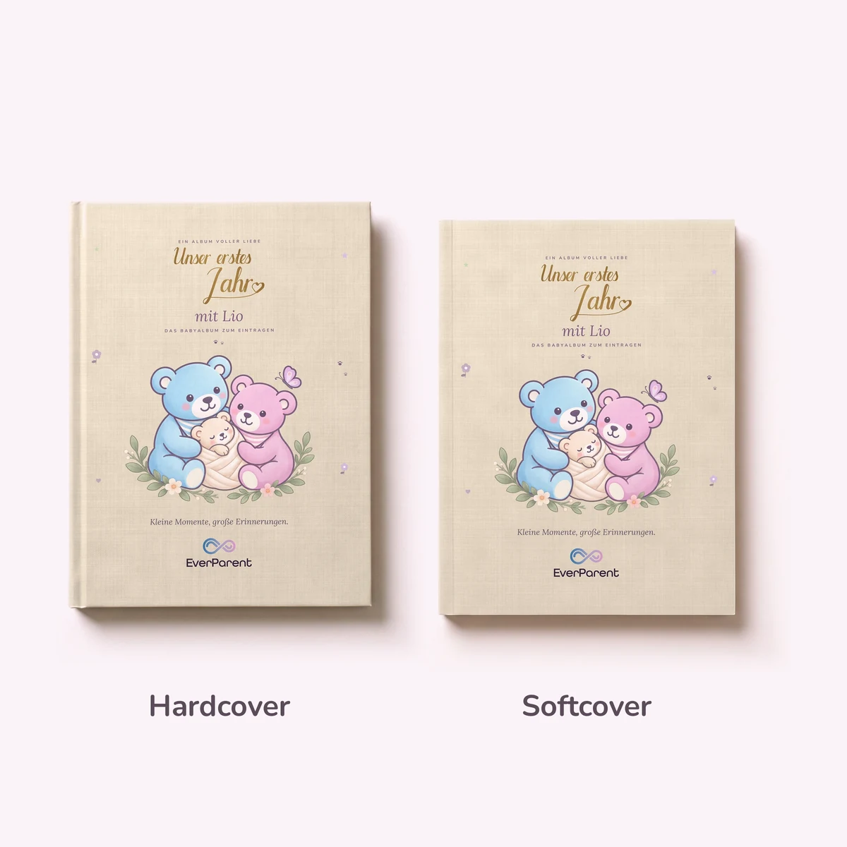 Ausgabe Beige als Hardcover und Softcover nebeneinander