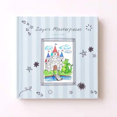 Книга из детских рисунков «Zayn’s Masterpieces» в голубом цвете, твердая обложка