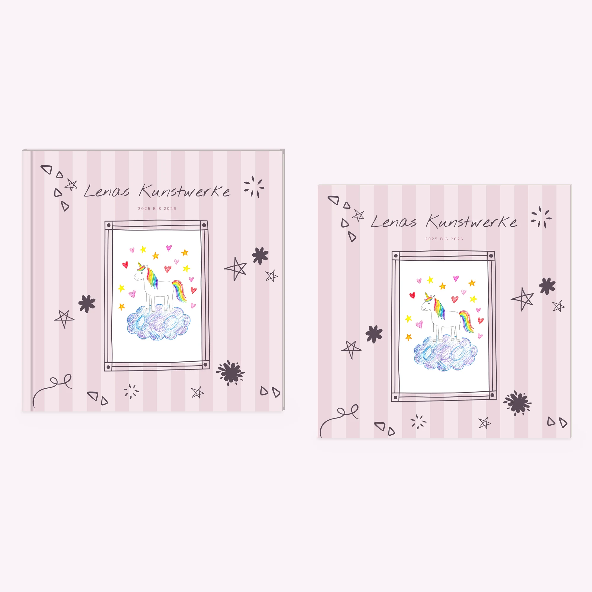 Kunstbuch in Rosa als Hardcover und Softcover nebeneinander